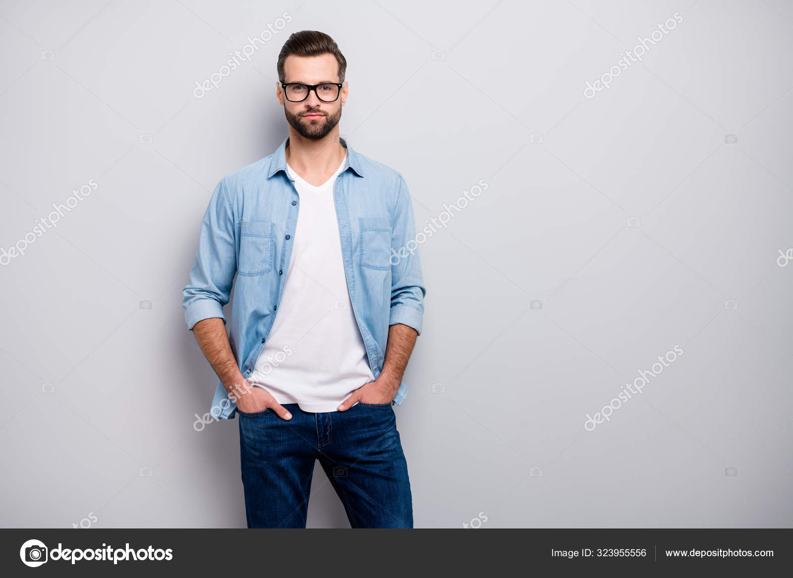 Photo of amazing macho guy serious look perfect appearance neat hairstyle bristle young promoted boss chief wear casual denim outfit isolated grey color background Stock Photo by ©deagreez1 323955556 Photo of amazing macho guy serious look perfect appearance neat hairstyle bristle young promoted boss chief wear casual denim outfit isolated grey color background Stock Photo by ©deagreez1 323955556
