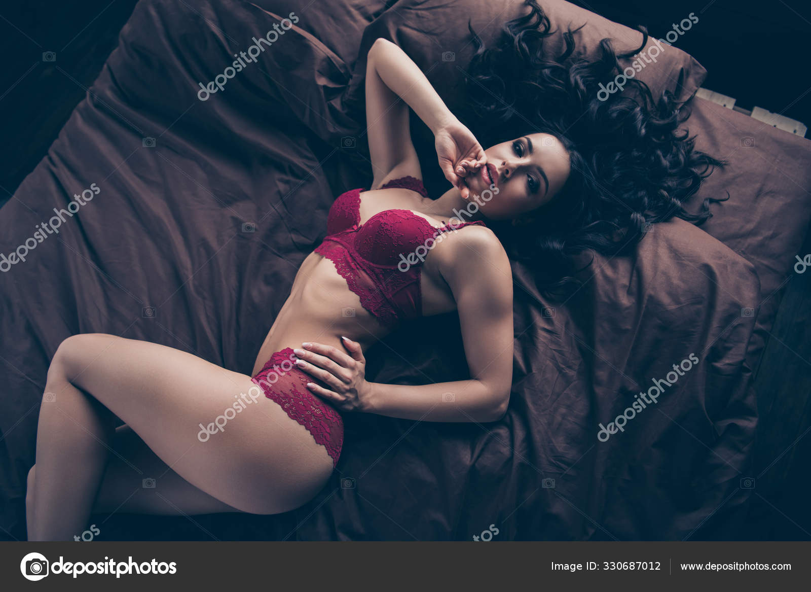 Close up top above high angle view photo beautiful posing passionately look she her lady wife image picture
