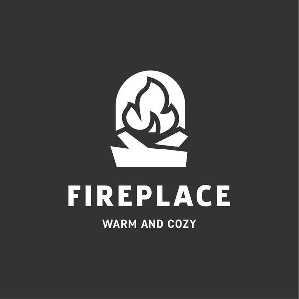 Στροφής τζάκι με ξύλα σε μια ανοικτή πυρκαγιά σημάδι διάνυσμα λογότυπο επίπεδη στυλ εικονογραφήσεις — Διανυσματικό Αρχείο
