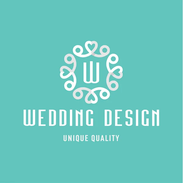 Letra W, diseño plano, signo de boda en forma de ornamento con corazones — Archivo Imágenes Vectoriales