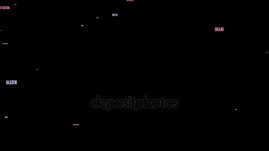 Obsesif animasyonlu DEHB kelime bulutu siyah bir zemin üzerine. 