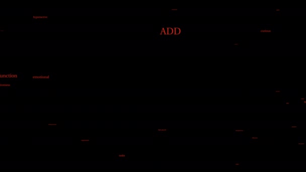 Obsessief Adhd Geanimeerde Word Cloud Een Zwarte Achtergrond — Stockvideo