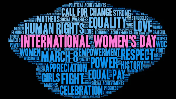 Día Internacional de la Mujer Word Cloud — Archivo Imágenes Vectoriales