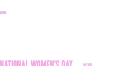 March 8 International Women\'s Day word cloud on a white background.