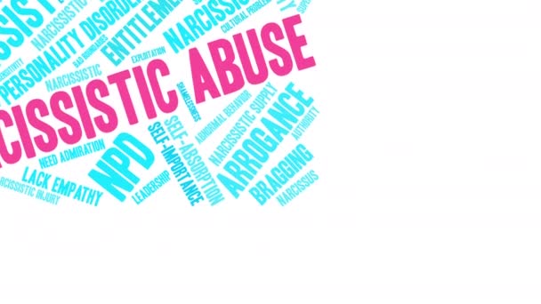 Narzisstischer Missbrauch Wortwolke Auf Weißem Hintergrund — Stockvideo