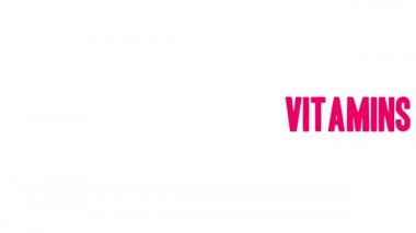 Vitaminler beyaz arka planda canlandırılmış kelime bulutu.