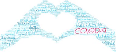 Beyaz arkaplanda COVID-19 kelime bulutu. 