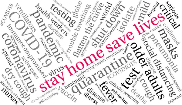 Stay Home Lives Word Cloud Fundal Alb — Vector de stoc