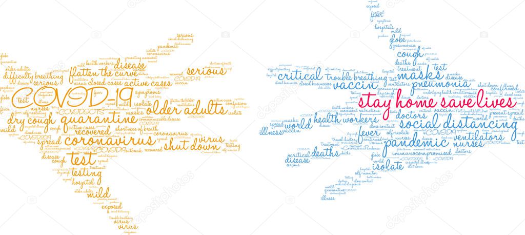 Stay Home  Save Lives word cloud on a white background. 
