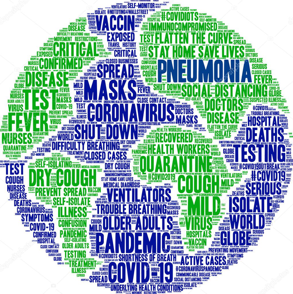 Pneumonia from Coronavirus word cloud on a white background. 