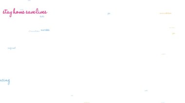 Beyaz arkaplandaki Evde Kalın Hayat Kaydedin kelime bulutu.