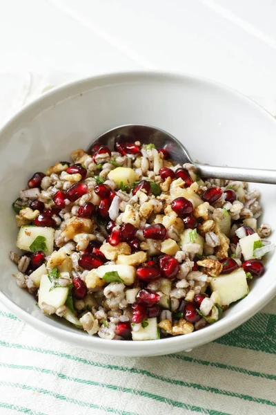 Perlgerste und Hühnersalat mit Granatapfelkernen lizenzfreie Stockfotos