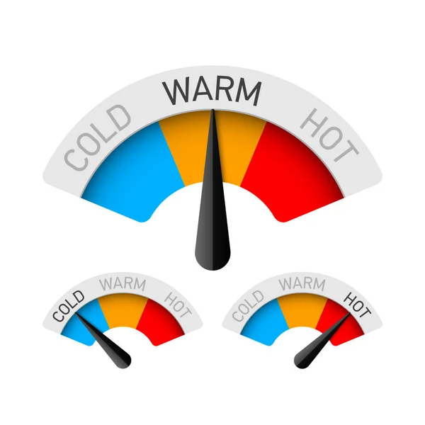 Cold, warm and hot gauges set — Stock Illustration Cold, warm and hot gauges set Vector Graphics