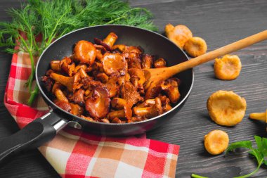 Chanterelle mushrooms fried