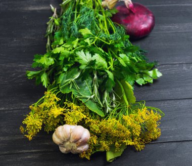 Set garden herbs for pickling