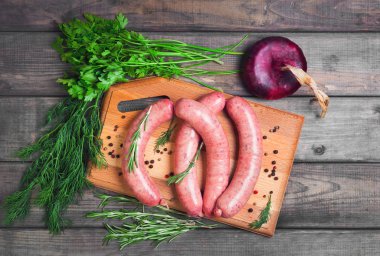 Raw meat is not cooked sausages for grilling