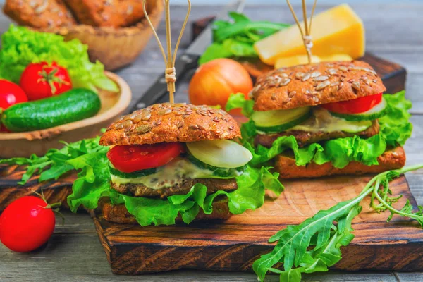 Två sandwich burger med kött och grönsaker — Stockfoto