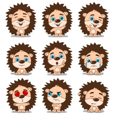 Kirpilerin farklı pozları ve duyguları olan çekici çizgi film karakterleri. 