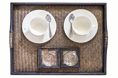 Bambu ilaç üzerinde kahve Kupası Üstten Görünüm