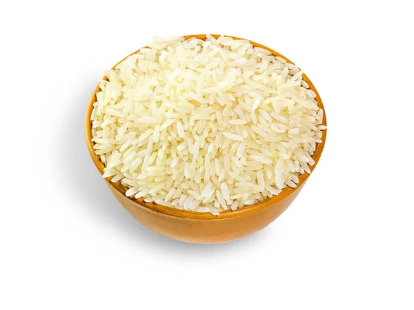 Raw jasmine brown rice in brown bowl — Stock Photo, Image