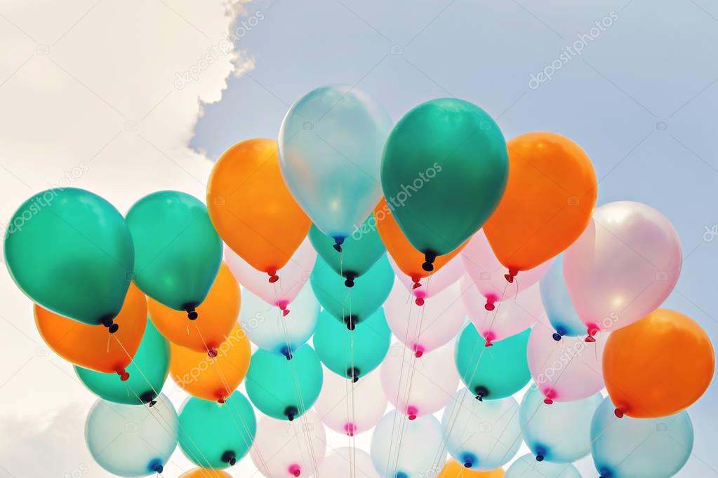 vintage of colorful balloon on blue sky