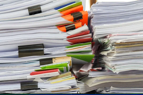 Gros Plan Sur Pile Documents Affaires Sur Bureau Pile Rapports — Photo