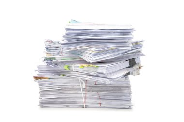 Beyaz arkaplanda izole edilmiş belge yığını. Belgeler yığın.
