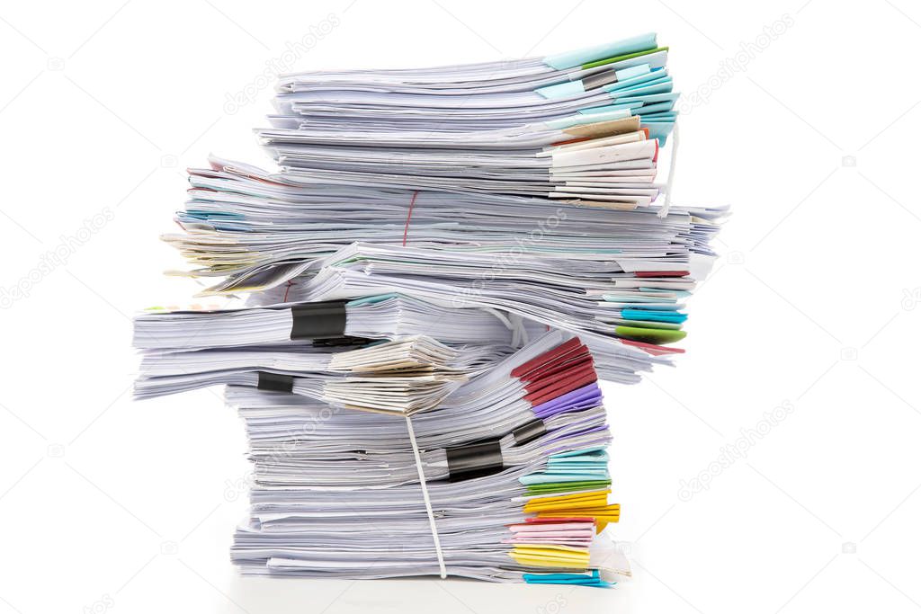 Stack of Documents isolated on white background. Documents pile.