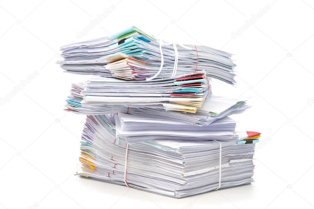 Stack of Documents isolated on white background. Documents pile.