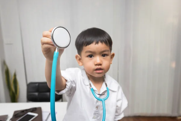 Little Boy Medic Uniform Holding Stethoscope — 스톡 사진