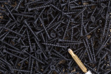 Osb tahta üstündeki vidaları görüntüleyin. İzole arka plan kopya alanı ile. Kavramı için inşaat, onarım