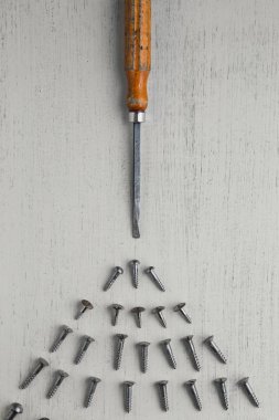 İnşaat araçları üzerinde ahşap açık renkli ayarlayın. Tamirci, marangoz, Oluşturucu için ürün yelpazesine sahip aygıtlar. Metin için yer kopyalayın. Üstten Görünüm