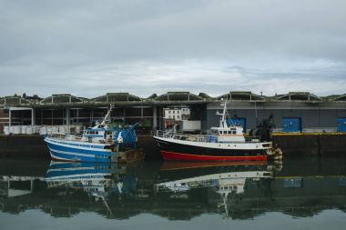 Bir limanındaki balıkçı tekneleri. Trol Balıkçılık sonra. Balıkçılık endüstrisi, balıkçılık. Dieppe, Normandy için deniz ürünleri için ticari gemi