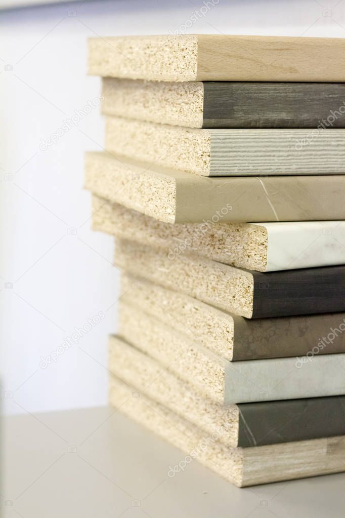 MDF, PARTICLE BOARD. Wood panels of different thicknesses and colors.