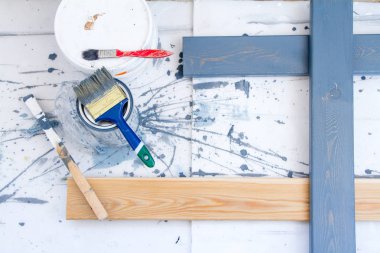 Arka plan sanat. Ahşap tuval üzerine resim için fırçalar