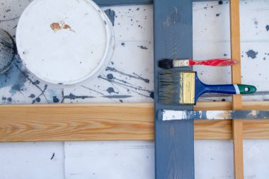 Arka plan sanat. Ahşap tuval üzerine resim için fırçalar