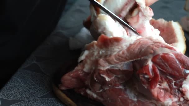 Step Step Recipe Pork Knuckle Roll Female Cook Separates Skin — Stock Video