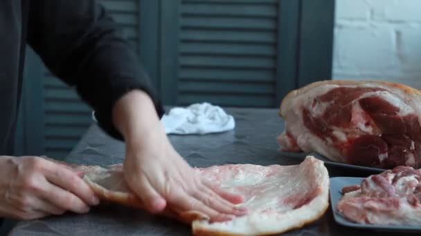 Receita Passo Passo Para Rolo Junta Porco Cozinheira Fêmea Forma — Vídeo de Stock