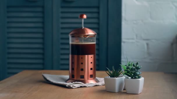 Woman Hand Using Smart Phone Breakfast Home While Preparing Coffee — Stock Video