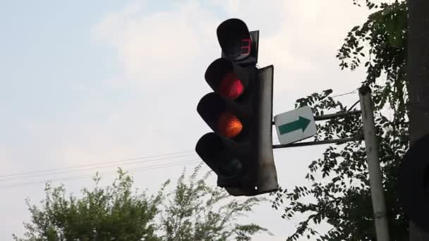 交差点での交通信号灯 — ストック動画