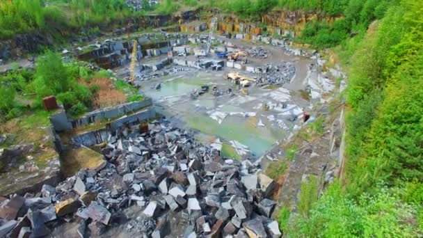 Granite quarry mining. aerial survey — Stock Video