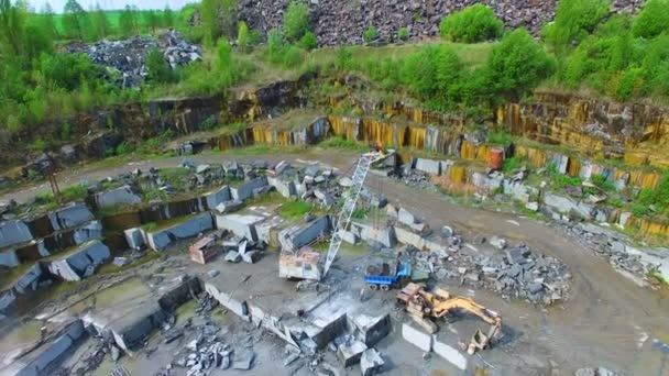 Granite quarry mining. aerial survey — Stock Video