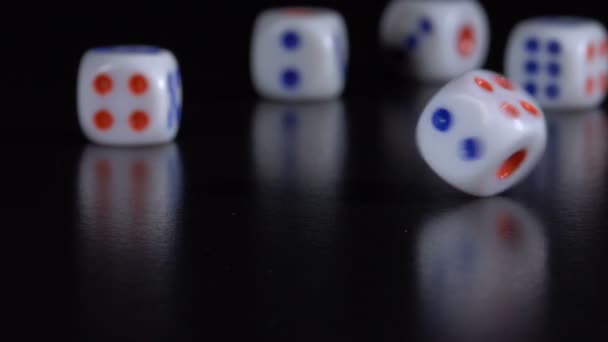 Dice throw on a black table — Stock Video