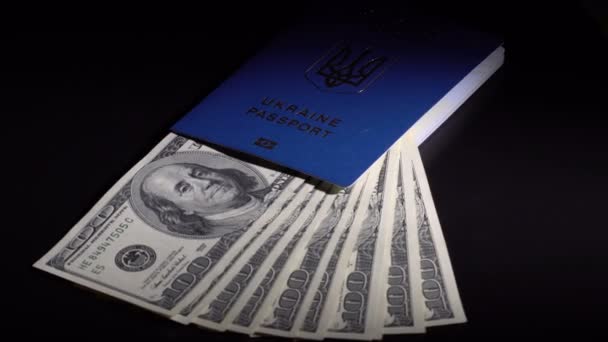 Dinheiro e passaporte na mesa — Vídeo de Stock