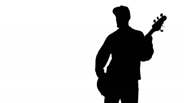 Silhouette eines Musikers mit Bassgitarre — Stockvideo