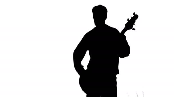 Silhouette of musician with bass guitar — Stock Video