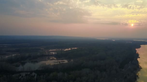 Flight over the river at sunset — Stock Video