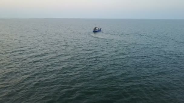 Fishing boat in the sea. aerial survey — Stock Video