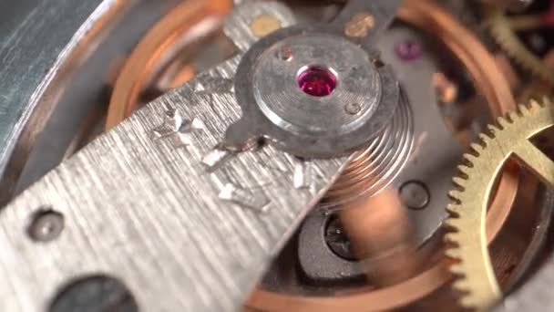 Das Innere einer funktionierenden mechanischen Uhr — Stockvideo