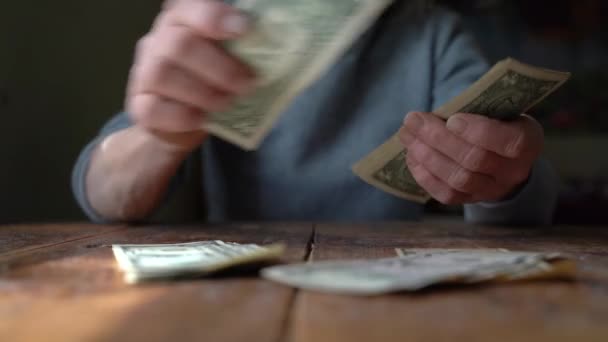 Ηλικιωμένη γυναίκα μετράει χαρτονομίσματα — Αρχείο Βίντεο